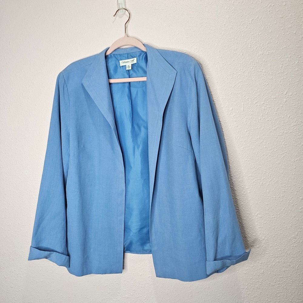 Coldwater Creek Women's‎ Blue Linen Silk Blend Open Front Blazer Jacket XL